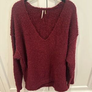 Free People Burgundy V-Neck Sweater Knit